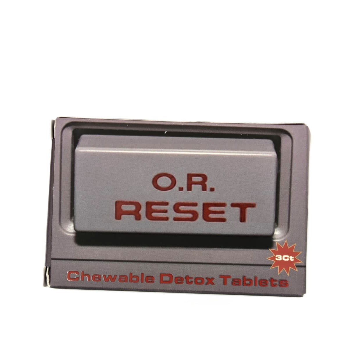 Pack of O.R. Reset chewable detox tablets on a white background
