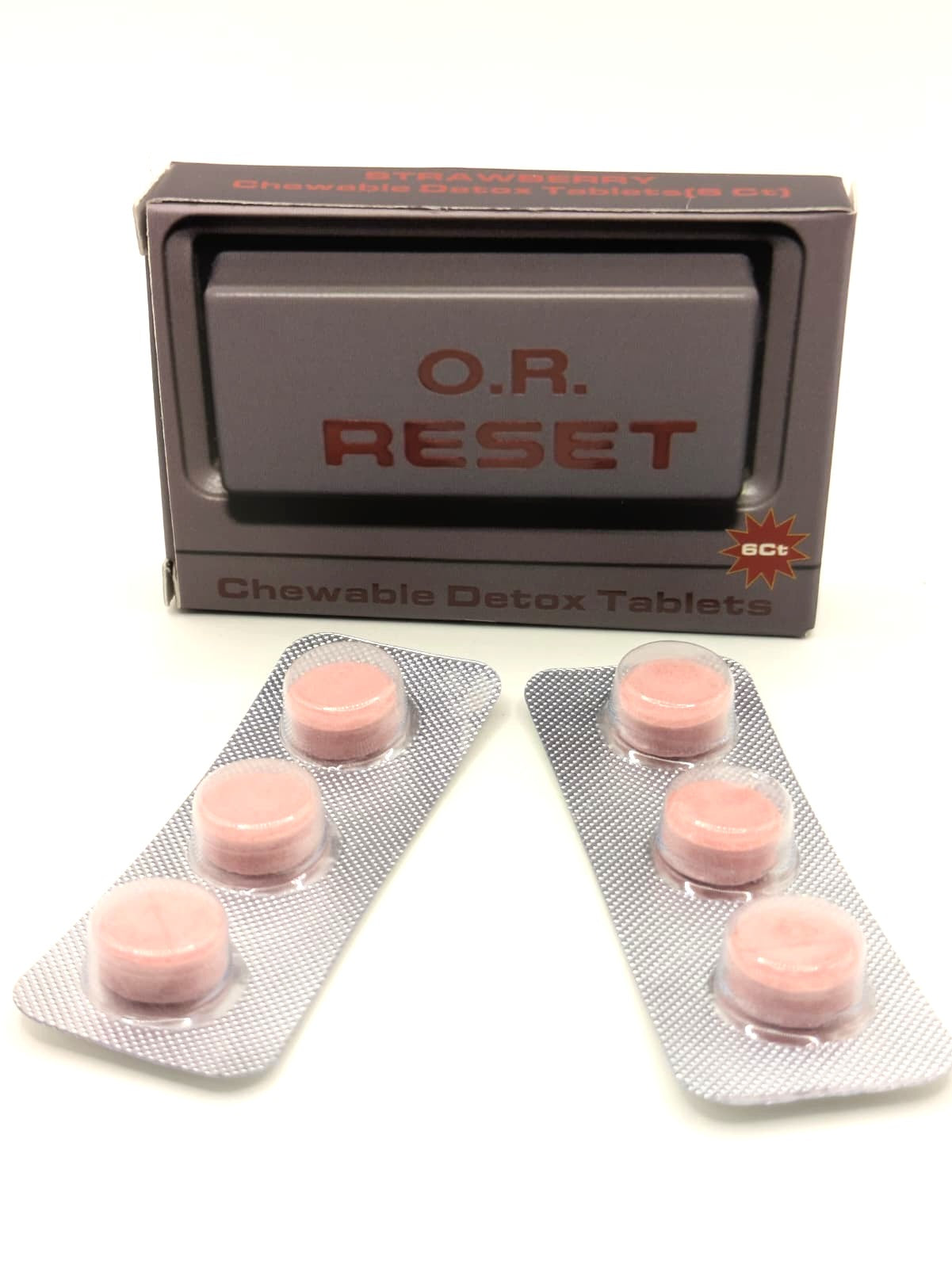 O.R. Reset chewable detox tablets in packaging on a white background