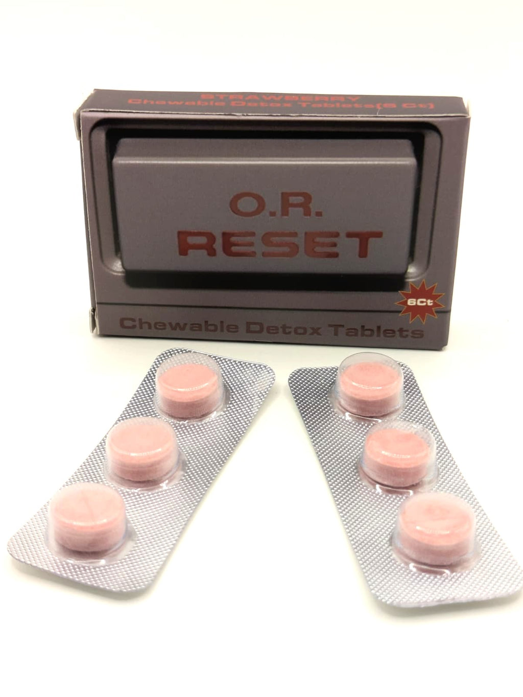 O.R. Reset chewable detox tablets in packaging on a white background